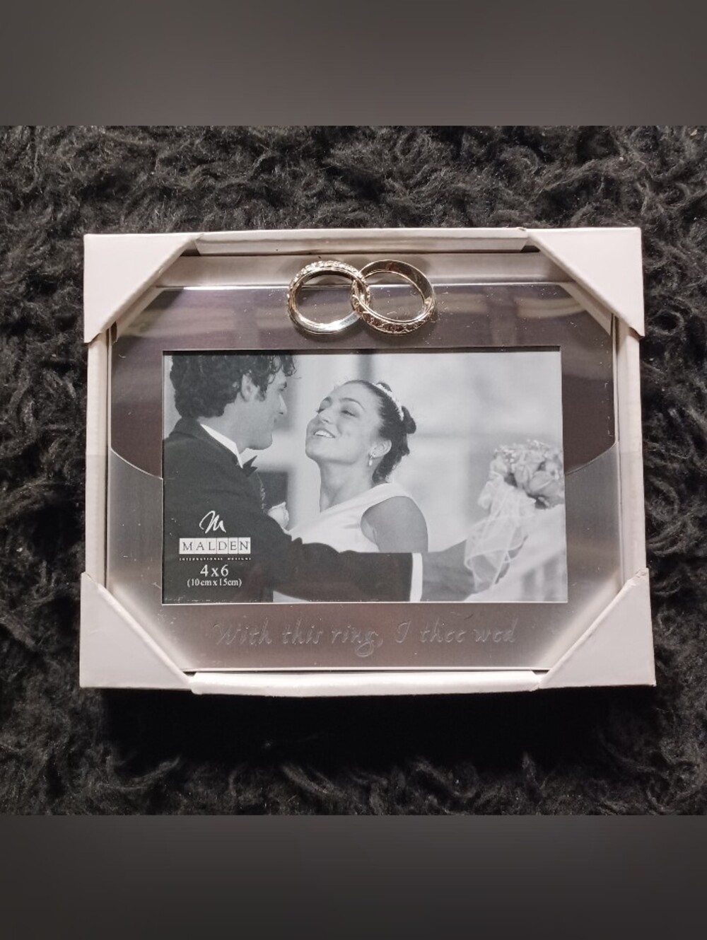 Malden 4x6 Silver Metal Photo Frame Matte Engraved "This Ring, I Thee Wed"